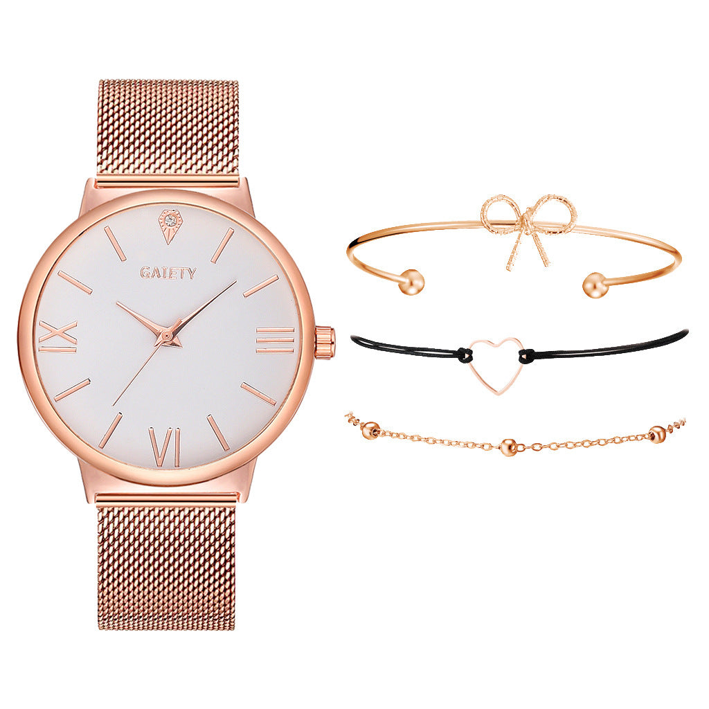 "Elevate Your Style: GAIETY Fashion Brand 4pcs/Set Rose Gold Women's Watches"