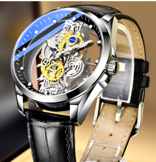 "Timeless Sophistication: Men's Skeleton Automatic Quartz Watch - Vintage Gold Luxury"