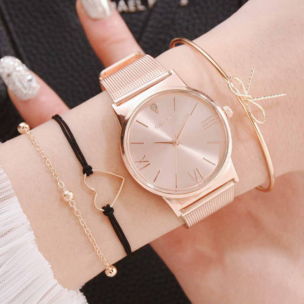 "Elevate Your Style: GAIETY Fashion Brand 4pcs/Set Rose Gold Women's Watches"