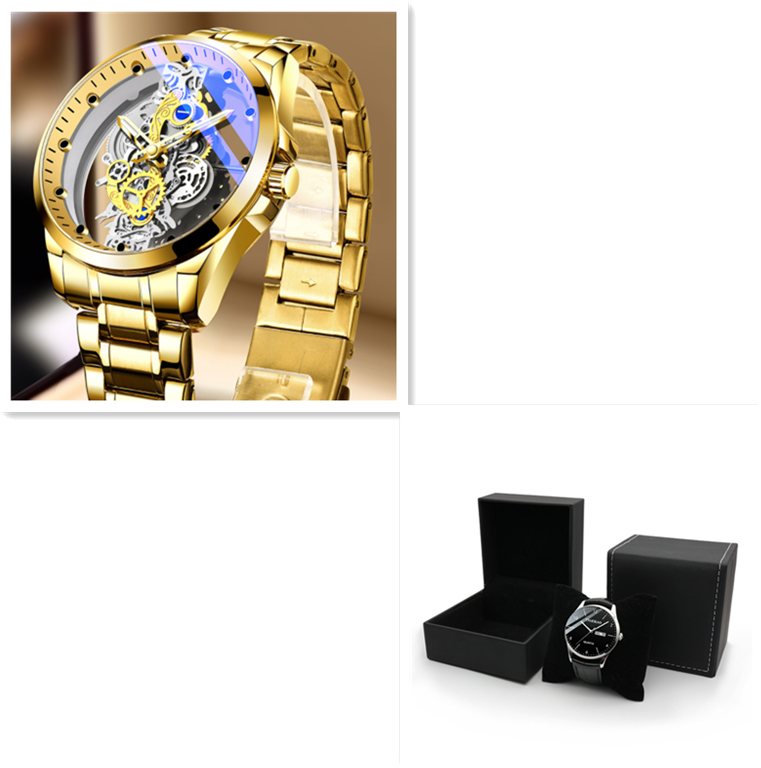 "Timeless Sophistication: Men's Skeleton Automatic Quartz Watch - Vintage Gold Luxury"