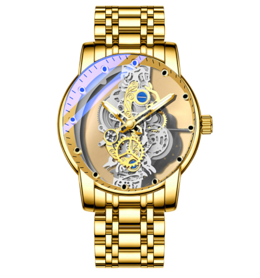 "Timeless Sophistication: Men's Skeleton Automatic Quartz Watch - Vintage Gold Luxury"