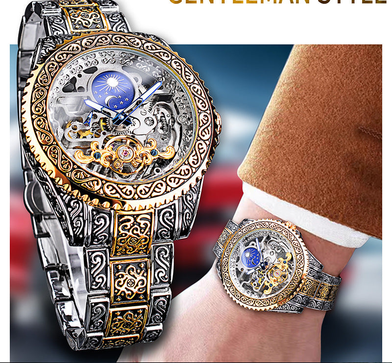 "Experience Timeless Elegance: Forsining Skeleton Carved Tourbillon Mechanical Watch - Luxury Men's Wristwatch"