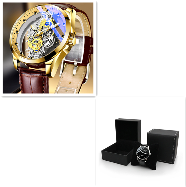 "Timeless Sophistication: Men's Skeleton Automatic Quartz Watch - Vintage Gold Luxury"