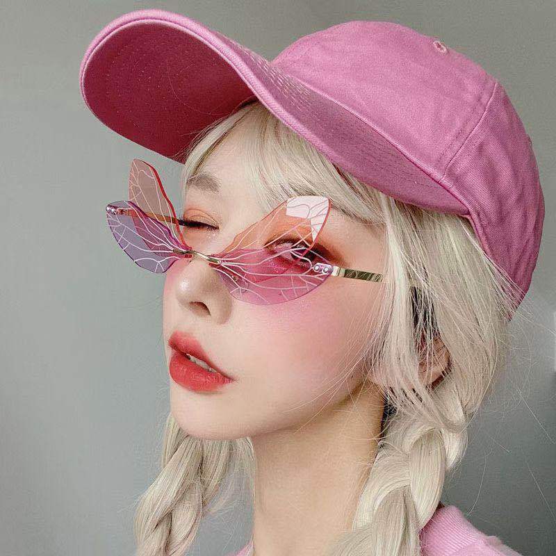 "Fly in Style: Frameless Trimming Dragonfly Wings Sunglasses for Women"