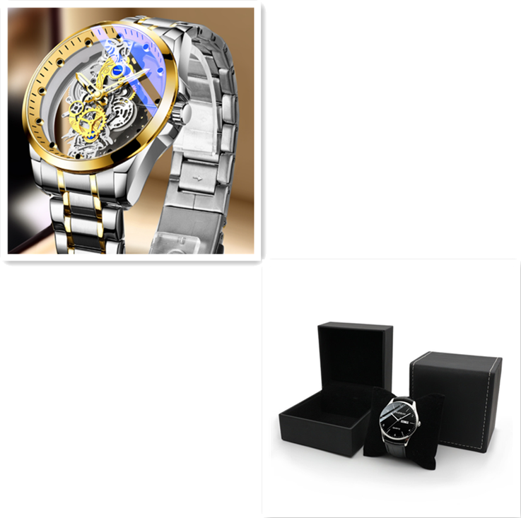 "Timeless Sophistication: Men's Skeleton Automatic Quartz Watch - Vintage Gold Luxury"