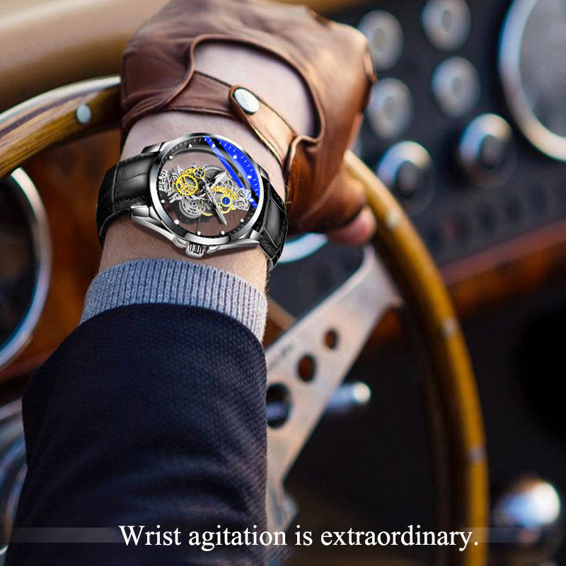 "Timeless Sophistication: Men's Skeleton Automatic Quartz Watch - Vintage Gold Luxury"