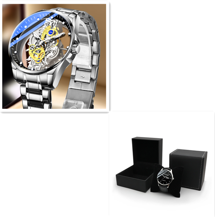 "Timeless Sophistication: Men's Skeleton Automatic Quartz Watch - Vintage Gold Luxury"